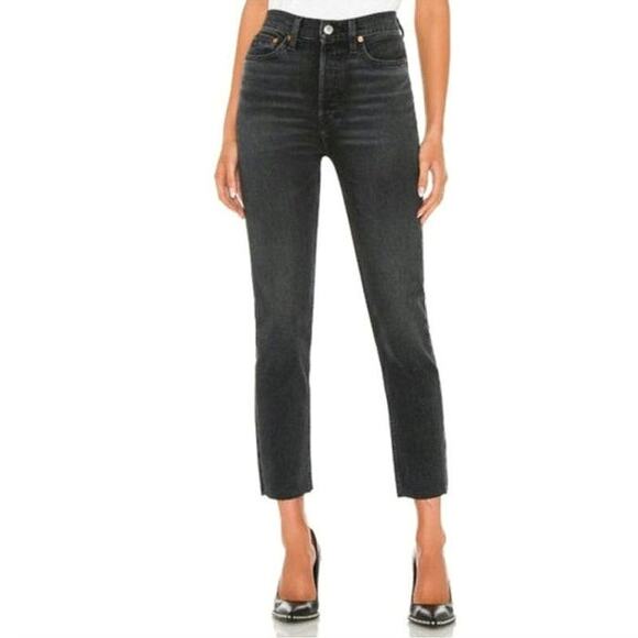 RE/DONE Originals 90s High Rise Ankle Crop Black Button Fly Straight Leg Slim 28 - Picture 2 of 16